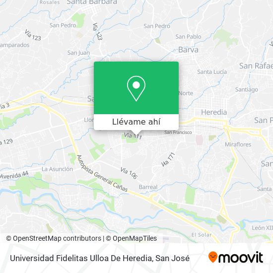 Mapa de Universidad Fidelitas Ulloa De Heredia