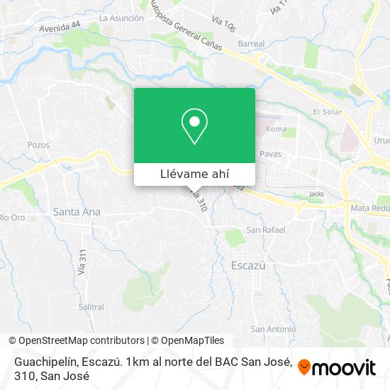 Mapa de Guachipelín, Escazú. 1km al norte del BAC San José, 310