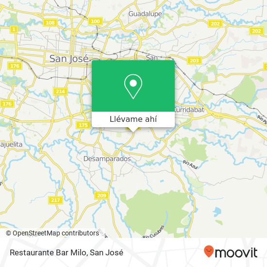 Mapa de Restaurante Bar Milo, 207 San Francisco de Dos Rios, San José, 10106