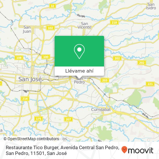 Mapa de Restaurante Tico Burger, Avenida Central San Pedro, San Pedro, 11501