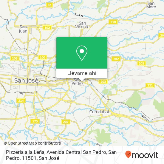 Mapa de Pizzeria a la Leña, Avenida Central San Pedro, San Pedro, 11501