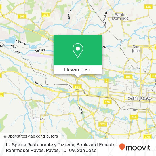 Mapa de La Spezia Restaurante y Pizzeria, Boulevard Ernesto Rohrmoser Pavas, Pavas, 10109