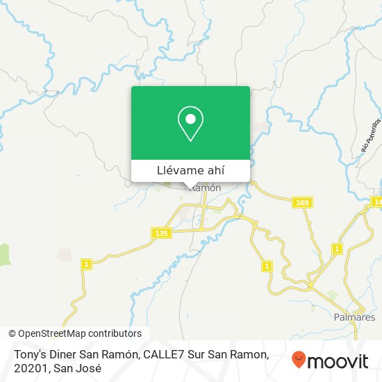 Mapa de Tony's Diner San Ramón, CALLE7 Sur San Ramon, 20201