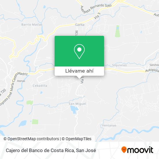 Mapa de Cajero del Banco de Costa Rica