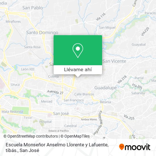 Mapa de Escuela Monseñor Anselmo Llorente y Lafuente, tibás.