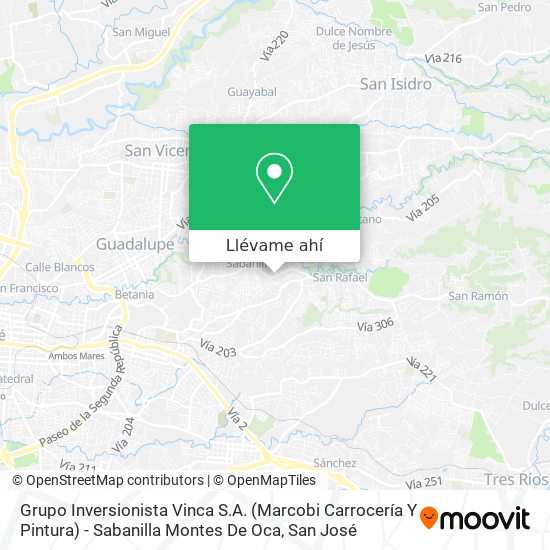 Mapa de Grupo Inversionista Vinca S.A. (Marcobi Carrocería Y Pintura) - Sabanilla Montes De Oca