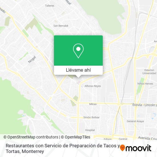 Mapa de Restaurantes con Servicio de Preparación de Tacos y Tortas