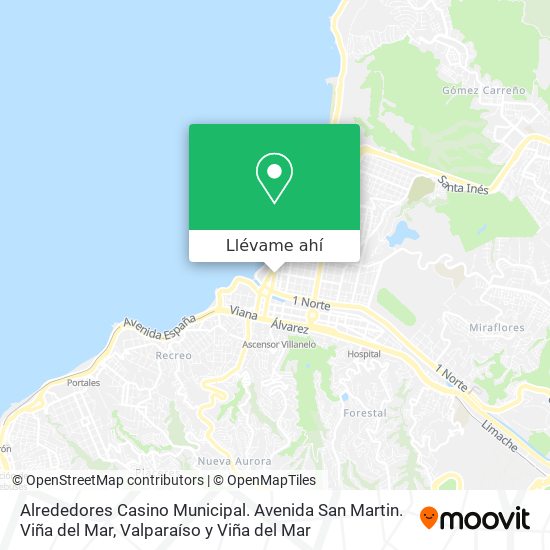 Mapa de Alrededores Casino Municipal. Avenida San Martin. Viña del Mar