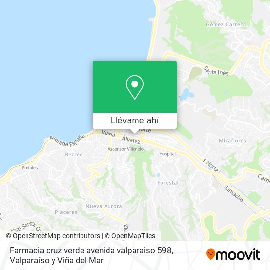 Mapa de Farmacia cruz verde avenida valparaiso 598