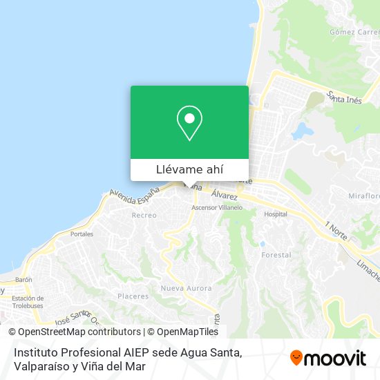 Mapa de Instituto Profesional AIEP sede Agua Santa