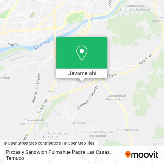 Mapa de Pizzas y Sándwich Pulmahue Padre Las Casas