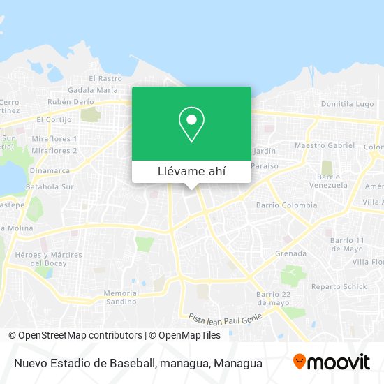 Mapa de Nuevo Estadio de Baseball, managua