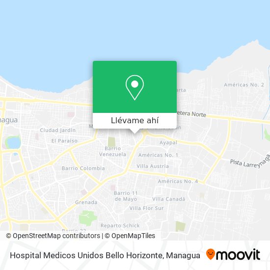 Mapa de Hospital Medicos Unidos Bello Horizonte