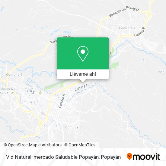 Mapa de Vid Natural, mercado Saludable Popayán