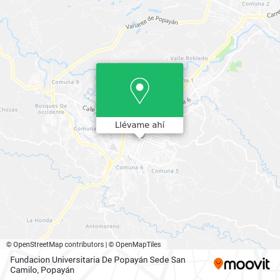 Mapa de Fundacion Universitaria De Popayán Sede San Camilo