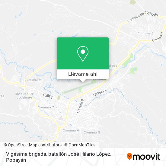 Mapa de Vigésima brigada, batallón José Hilario López