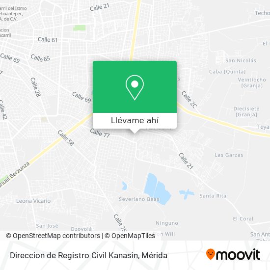 Mapa de Direccion de Registro Civil Kanasin