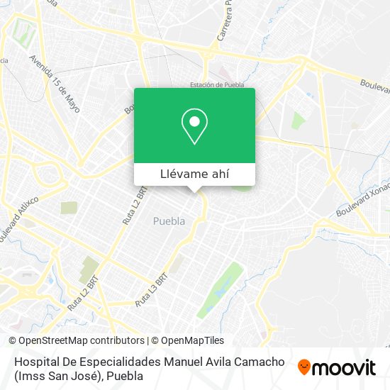Mapa de Hospital De Especialidades Manuel Avila Camacho (Imss San José)