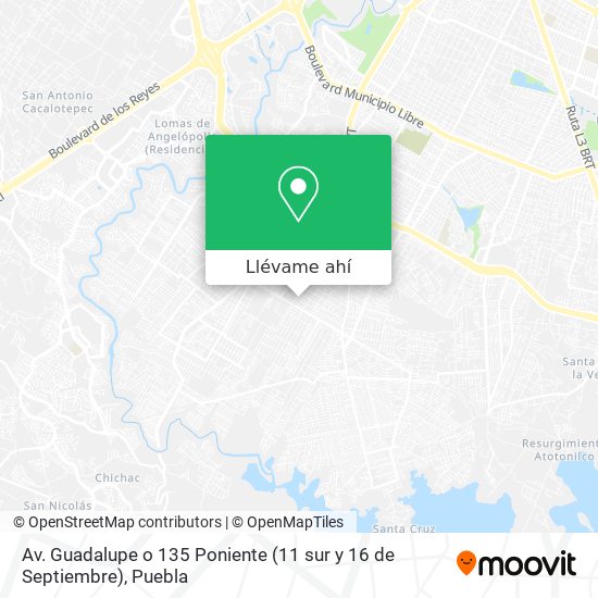 Mapa de Av. Guadalupe o 135 Poniente (11 sur y 16 de Septiembre)