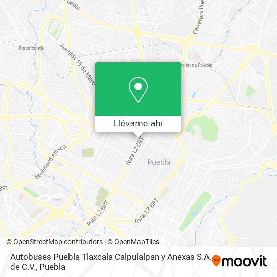 Mapa de Autobuses Puebla Tlaxcala Calpulalpan y Anexas S.A. de C.V.