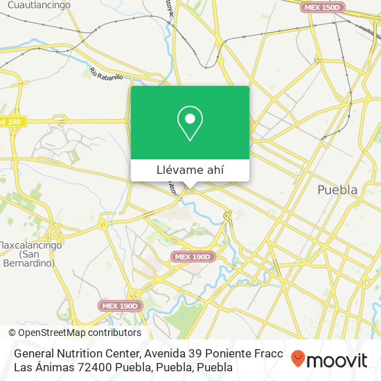 Mapa de General Nutrition Center, Avenida 39 Poniente Fracc Las Ánimas 72400 Puebla, Puebla