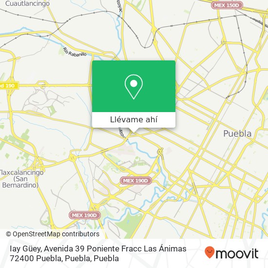 Mapa de Iay Güey, Avenida 39 Poniente Fracc Las Ánimas 72400 Puebla, Puebla