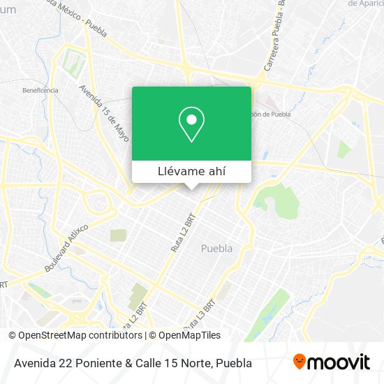 Mapa de Avenida 22 Poniente & Calle 15 Norte
