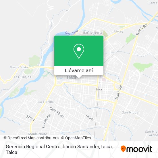 Mapa de Gerencia Regional Centro, banco Santander, talca