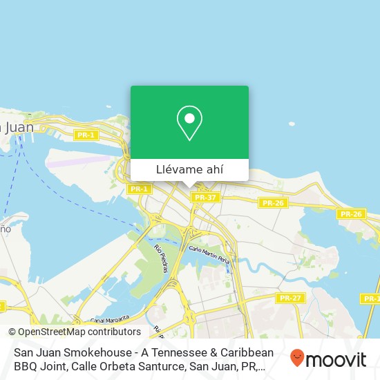 Mapa de San Juan Smokehouse - A Tennessee & Caribbean BBQ Joint, Calle Orbeta Santurce, San Juan, PR, 00907 2924