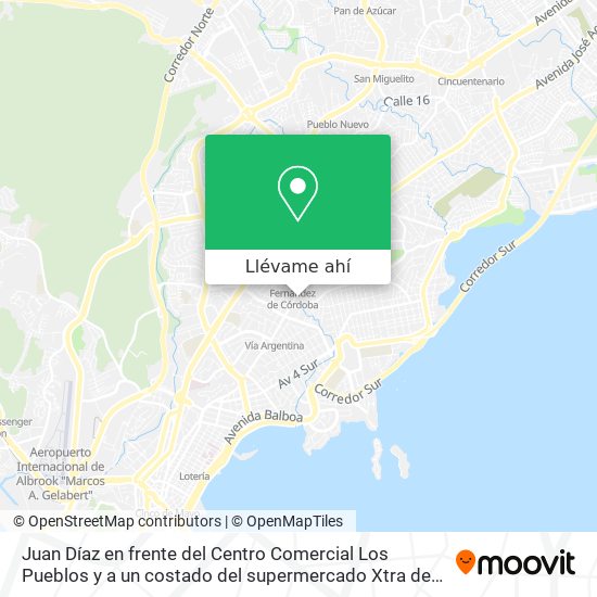Mapa de Juan Díaz en frente del Centro Comercial Los Pueblos y a un costado del supermercado Xtra de los Pu