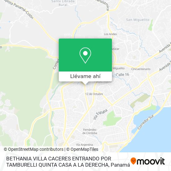 Mapa de BETHANIA  VILLA CACERES  ENTRANDO POR TAMBURELLI  QUINTA CASA A LA DERECHA