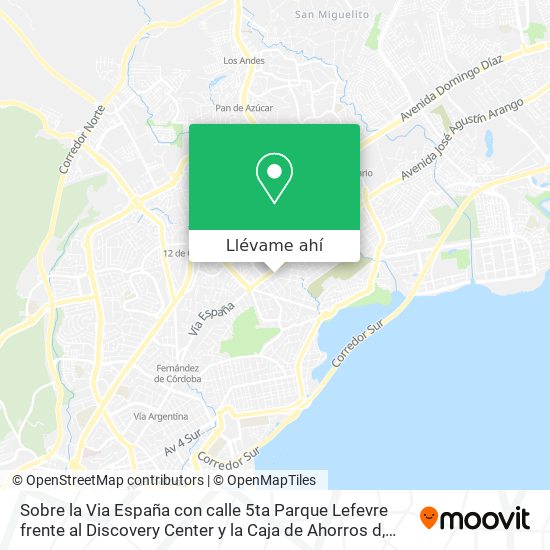 Mapa de Sobre la Via España con calle 5ta Parque Lefevre  frente al Discovery Center y la Caja de Ahorros d