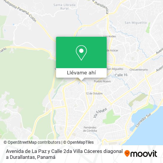 Mapa de Avenida de La Paz y Calle 2da  Villa Cáceres  diagonal a Durallantas