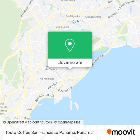Mapa de Tosto Coffee San Francisco Panama