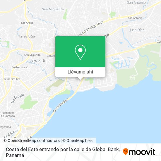 Mapa de Costa del Este entrando por la calle de Global Bank