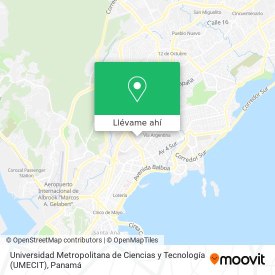 Mapa de Universidad Metropolitana de Ciencias y Tecnología (UMECIT)