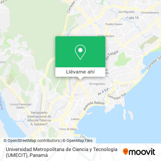 Mapa de Universidad Metropolitana de Ciencia y Tecnología (UMECIT)