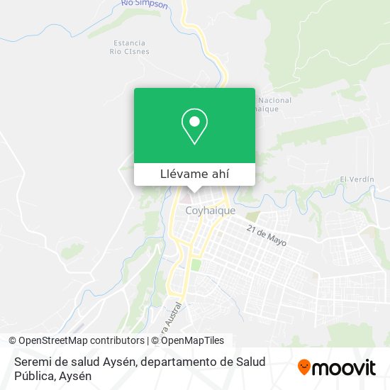 Mapa de Seremi de salud Aysén, departamento de Salud Pública