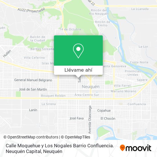 Mapa de Calle Moquehue y Los Nogales Barrio Confluencia. Neuquén Capital