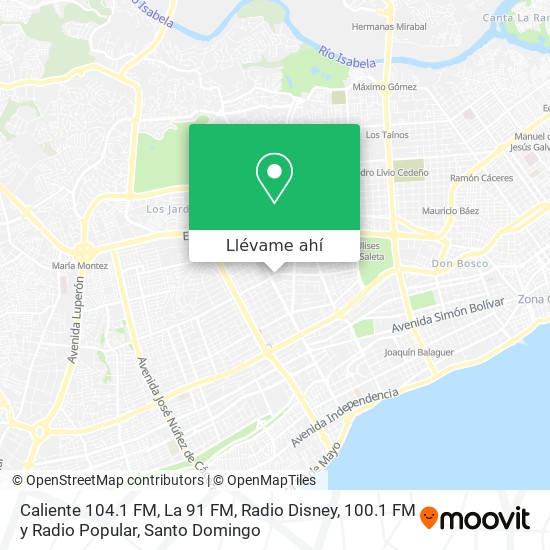 Mapa de Caliente 104.1 FM, La 91 FM, Radio Disney, 100.1 FM y Radio Popular
