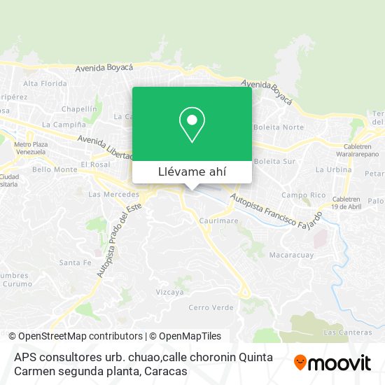 Mapa de APS consultores urb. chuao,calle choronin Quinta Carmen segunda planta