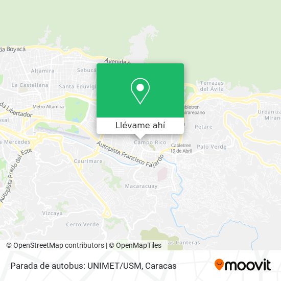 Mapa de Parada de autobus: UNIMET/USM