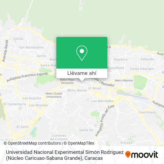 Mapa de Universidad Nacional Experimental Simón Rodriguez (Núcleo Caricuao-Sabana Grande)
