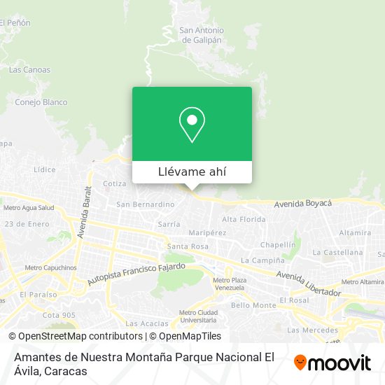 Mapa de Amantes de Nuestra Montaña Parque Nacional El Ávila