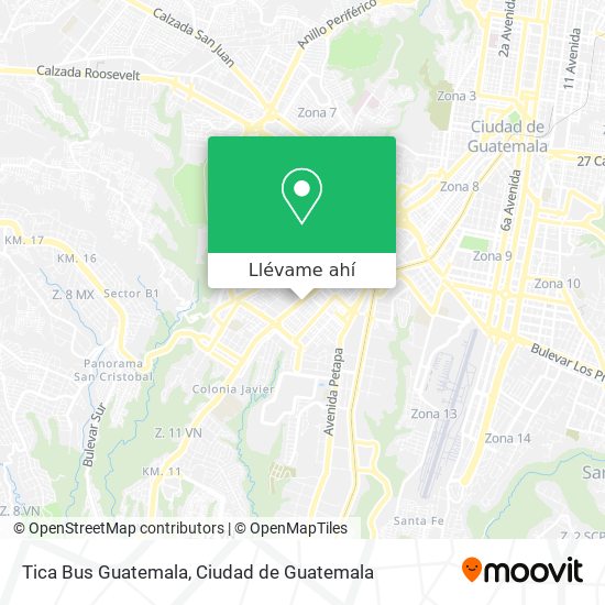 Mapa de Tica Bus Guatemala