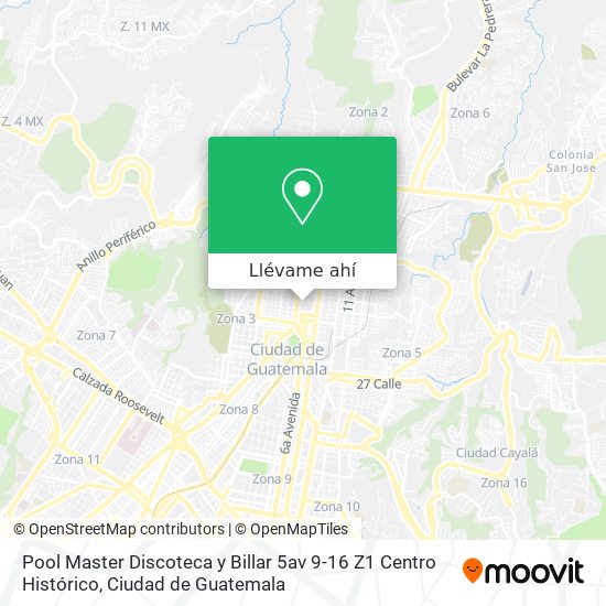 Mapa de Pool Master Discoteca y Billar 5av 9-16 Z1 Centro Histórico