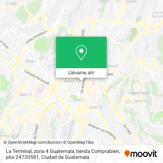 Mapa de La Terminal, zona 4 Guatemala, tienda Comprabien, pbx 24730581