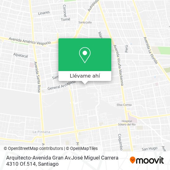 Mapa de Arquitecto-Avenida Gran Av.José Miguel Carrera 4310 Of.514