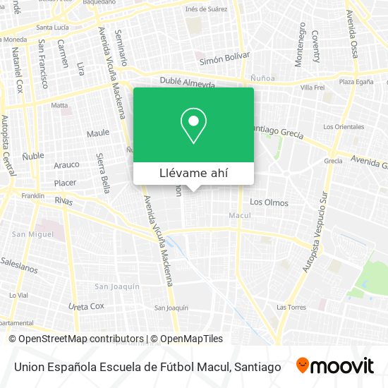 Mapa de Union Española Escuela de Fútbol Macul