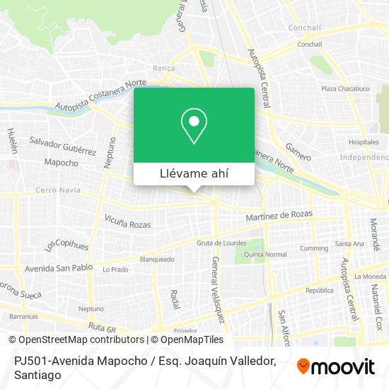 Mapa de PJ501-Avenida Mapocho / Esq. Joaquín Valledor